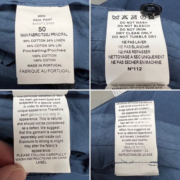 NEW Officine Generale Paul Pant SIZE 50 US 33 Unhemmed Navy Linen Trousers NWT - Picture 6 of 15